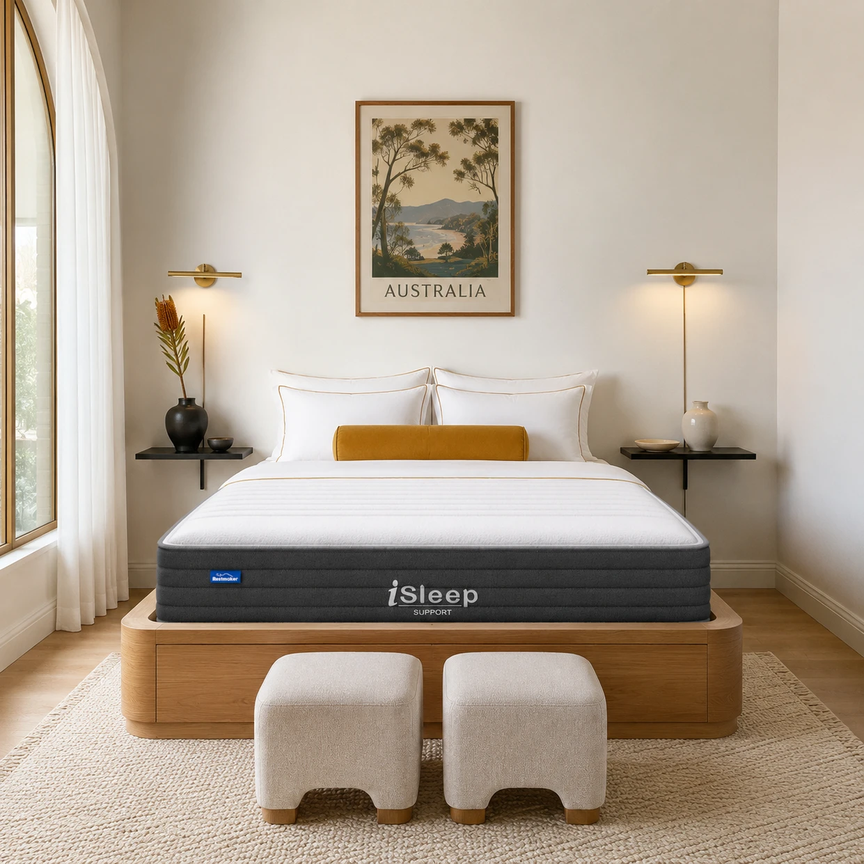 Restmaker iSLEEP SUPPORT mattress compressed and rolled in shipping box on white background - iSleep Mattress Collection