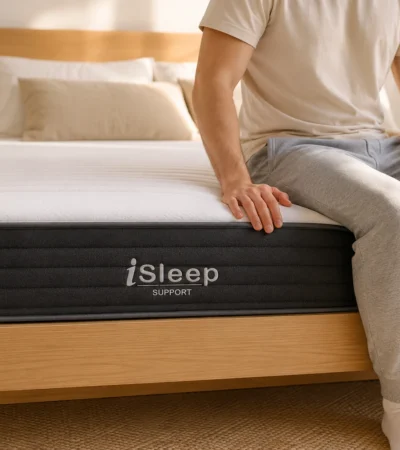 Side profile cross-section view of iSLEEP SUPPORT pocket spring core and Euro Top layers of mattress camden